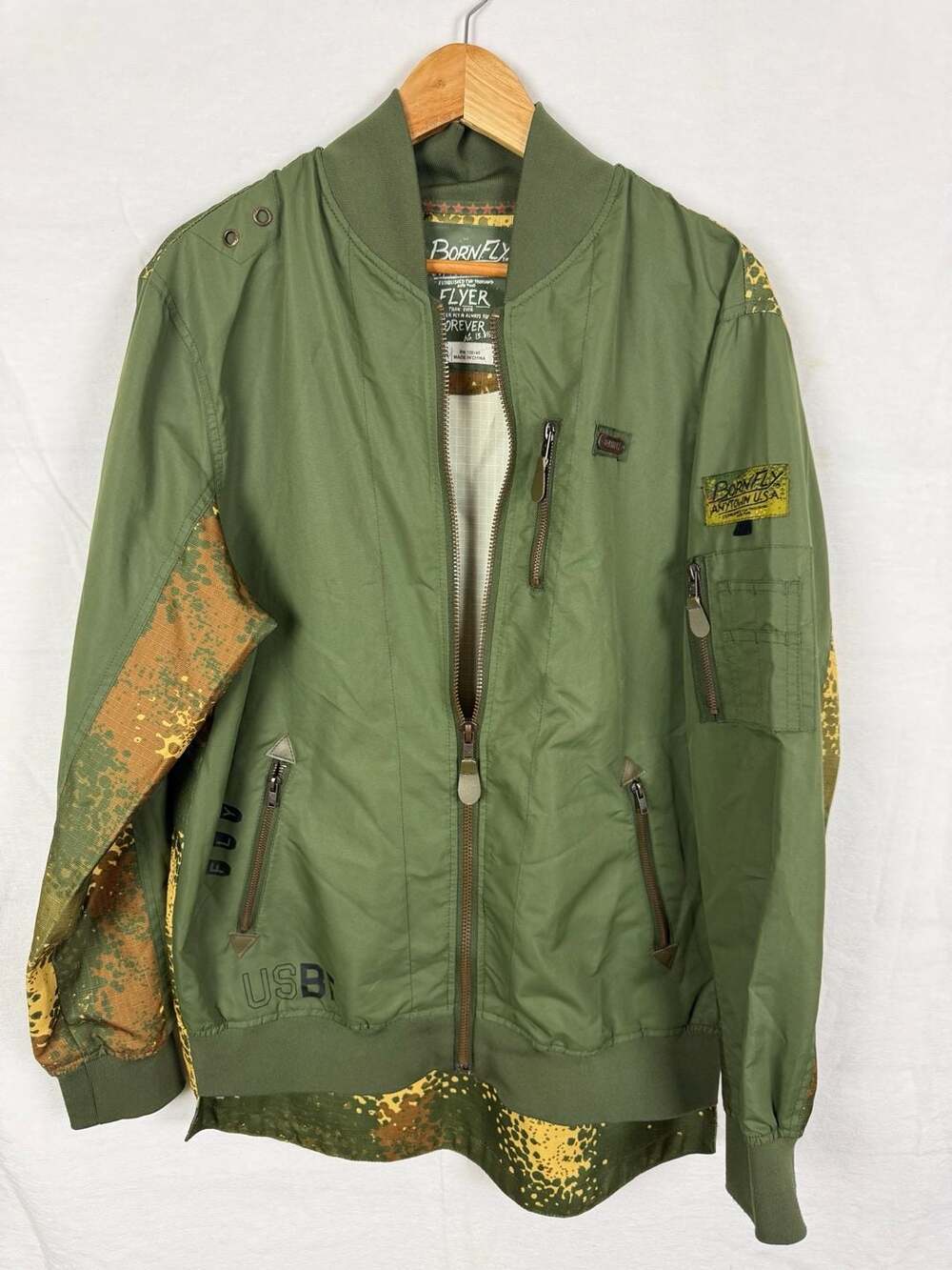Born Fly Bomber Jacket Green Camo Print